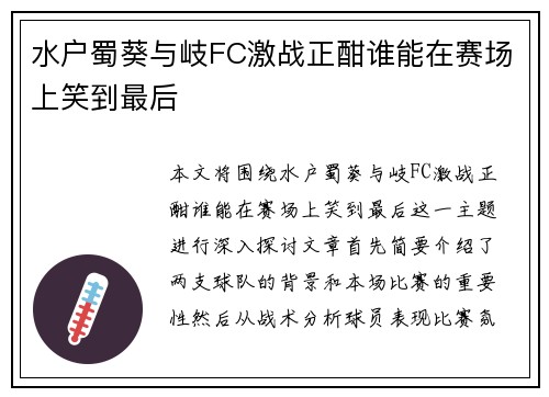 水户蜀葵与岐FC激战正酣谁能在赛场上笑到最后